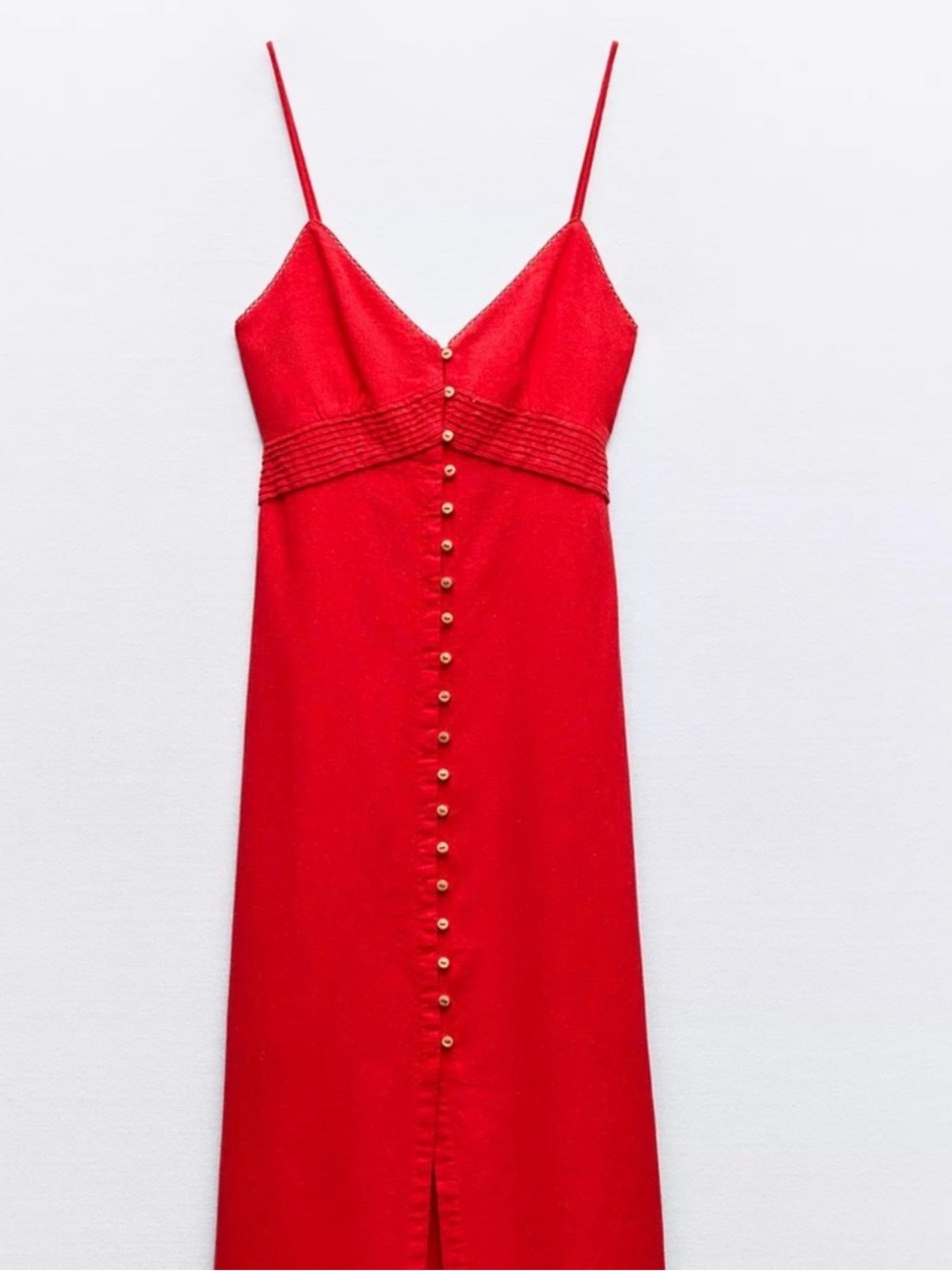 Zara Red Spaghetti Strap Button-Front Maxi Slip Dress